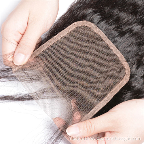 Wholesale price Yaki weave  lace closure 4x4 5x5 6x6 kinky straight hair free part middle part three part closure hair piece